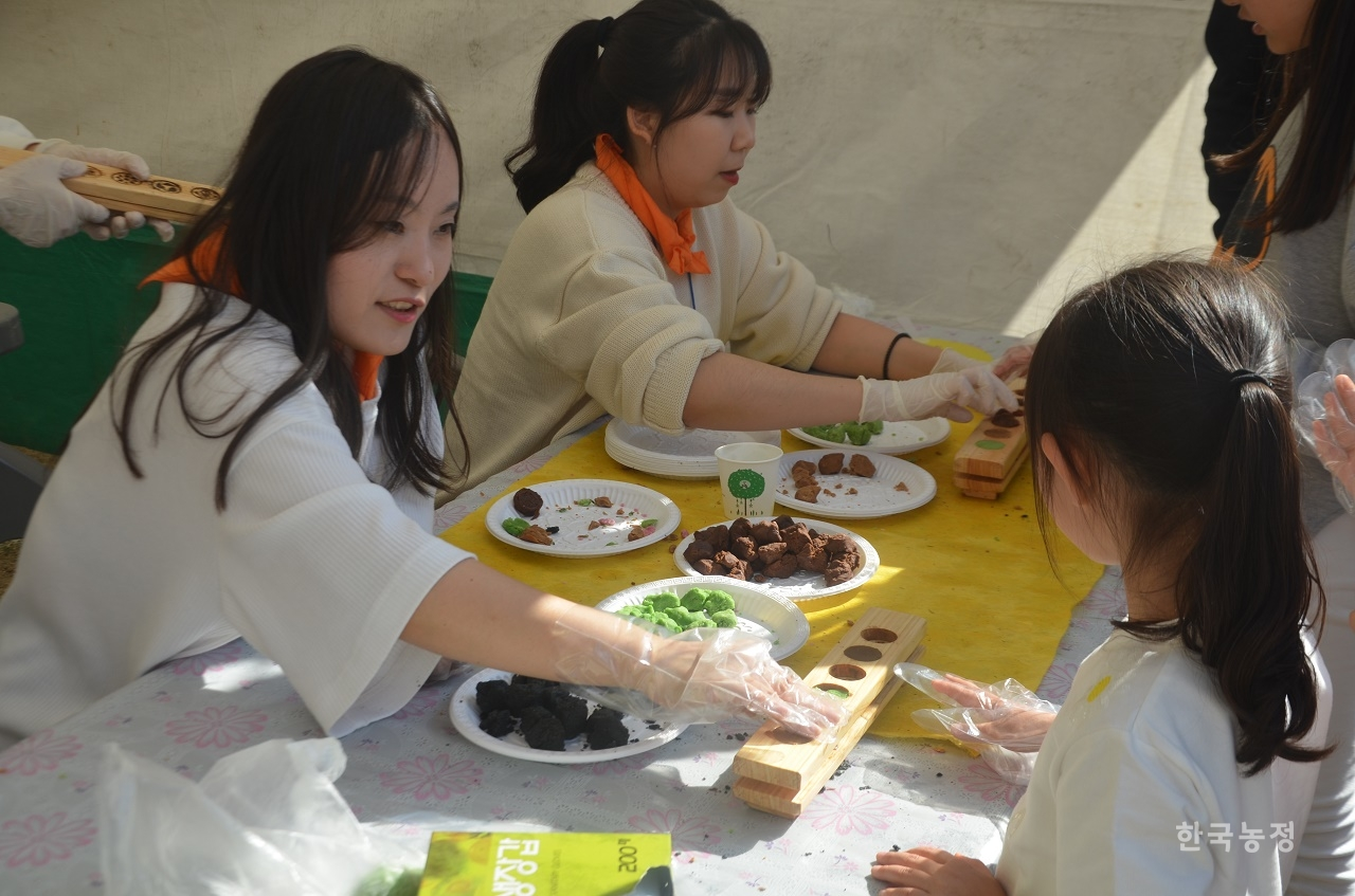 지난 20일 충남 천안시 월봉초등학교에서 ‘학교·가정·지역사회와 함께하는 2018 충남 영양교육 체험 한마당'이 개최됐다. 행사장에서 영양교사들이 학생들에게 전통다과 만드는 법을 가르치고 있다.