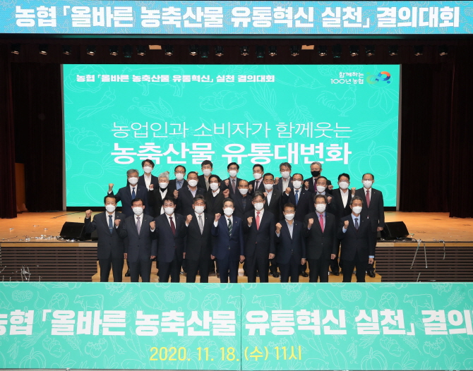 지난해 11월 서울시 중구 농협중앙회 본관에서 ‘농협 올바른 농축산물 유통혁신 실천 결의대회’가 열렸다.