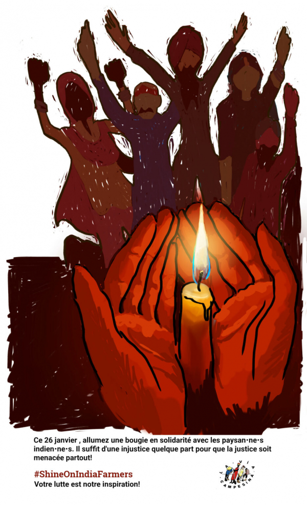 비아캄페시나는 지난달 20일 ‘전세계 농민들이 단결한다! 1월 26일 인도 농민들을 위해 촛불을 켜자’라는 제목으로 성명을 내고 온라인 연대를 호소했다. 비아캄페시나 제공