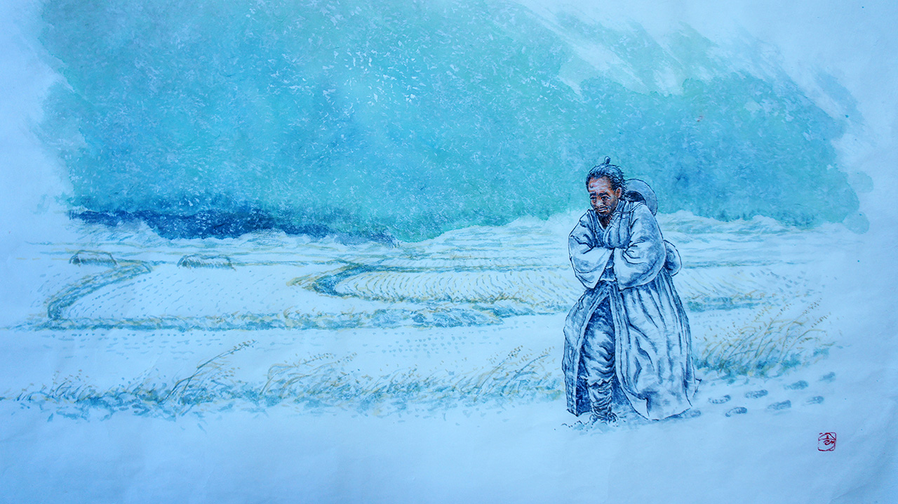 박홍규, 전봉준 새벽길을 가다, 2012, 55×88cm, 종이에 채색, 한국화.