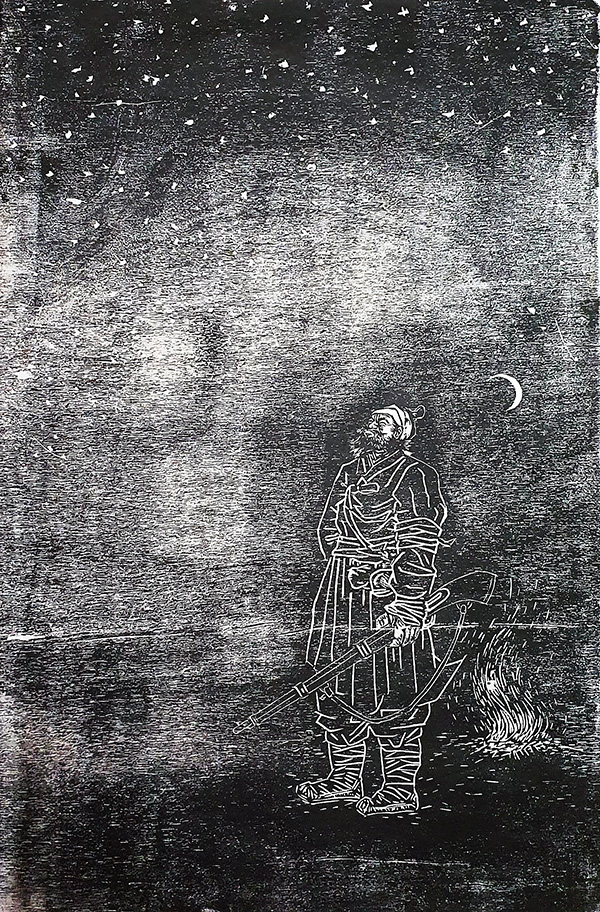 박홍규, 별빛 따라, 2019, 125x82cm, 목판화