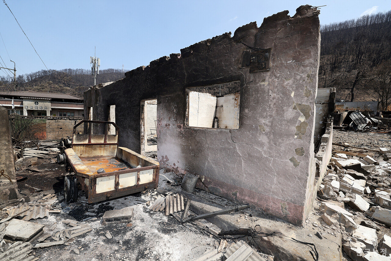 지난달 31일 경북 안동시 남선면 신흥리 마을이 역대 최악의 산불로 인해 초토화 돼 있다.