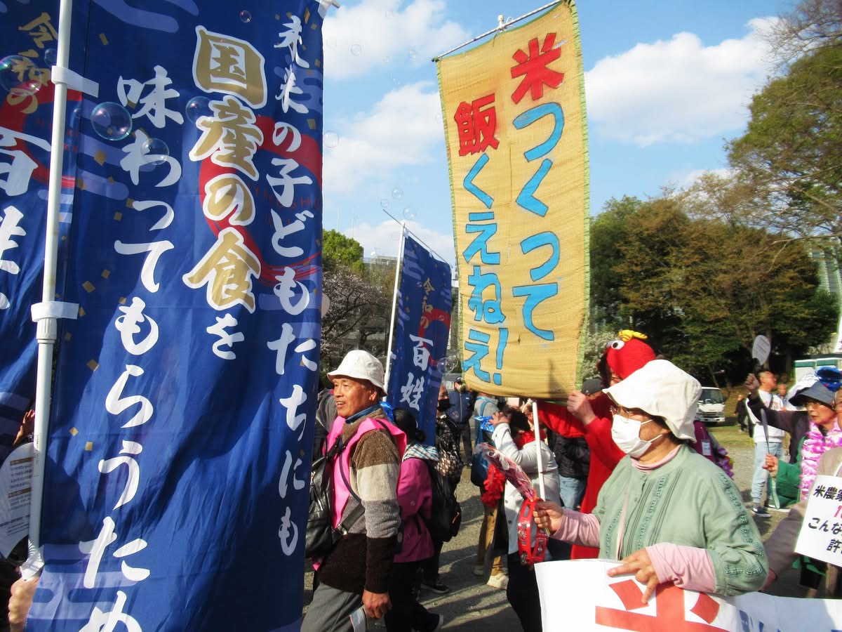 지난달 30일 일본 도쿄 아오야마 공원에서 ‘레이와의 백성 잇키(봉기)’ 참가자들이 행진을 시작하고 있다. 나카무라 야스요 일본유기농업연구회 편집위원 제공