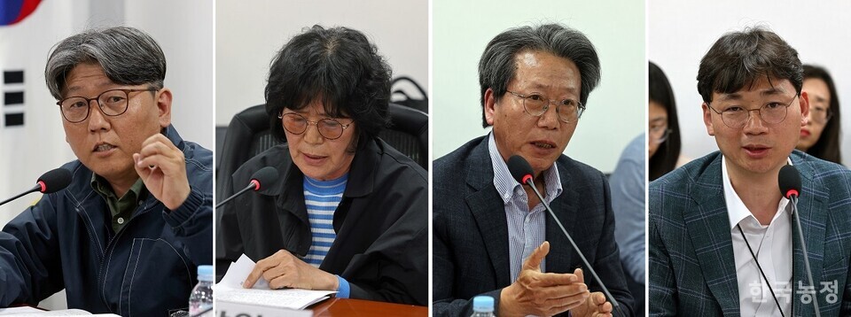 (왼쪽부터) 최기철 농민, 제갈원야 농민, 김창승 구례수해대책본부 상임대표, 김영수 농림축산식품부 농촌정책과장. 