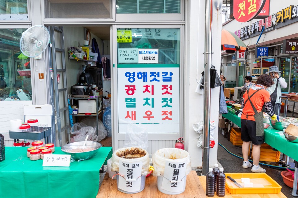 다른 지역에선 생소한 등푸른 생선으로 담근 젓갈들. 꽁치젓갈은 멸치나 까나리보다 그 맛이 깊다. 류관희 작가